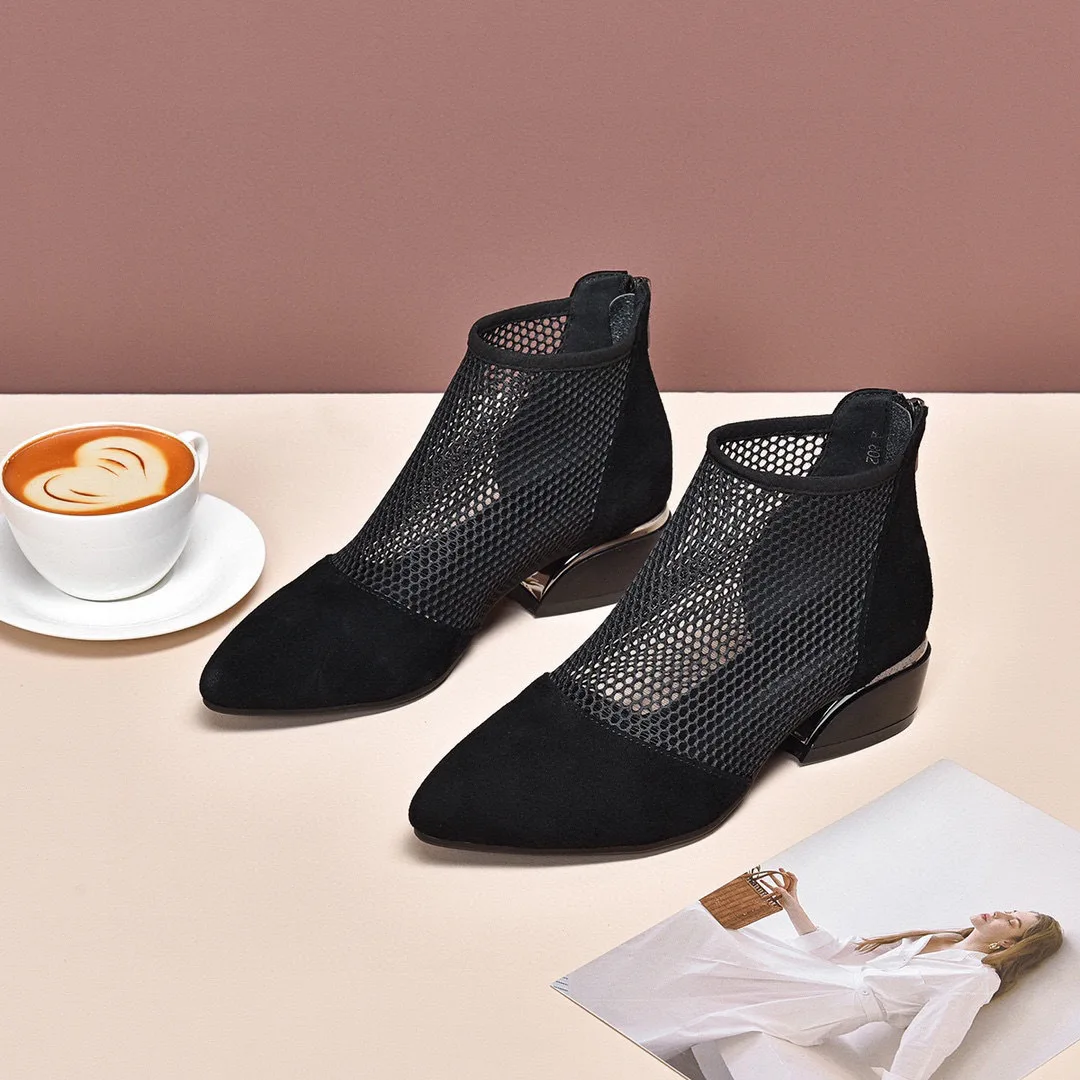 Wholesale New Mesh Net Boots Women Low Heels Cusp Black Sexy Shoes Sheepskin Calceus Socks Boots For Ladies