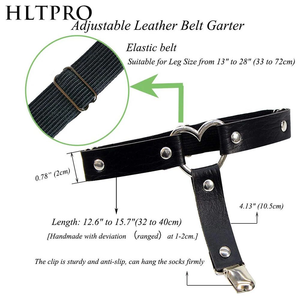 HLTPRO Garters Belt Adjustable Love Heart Leg Garter with Buckle Anti-Slip Clips Elastic Punk 1 Pair