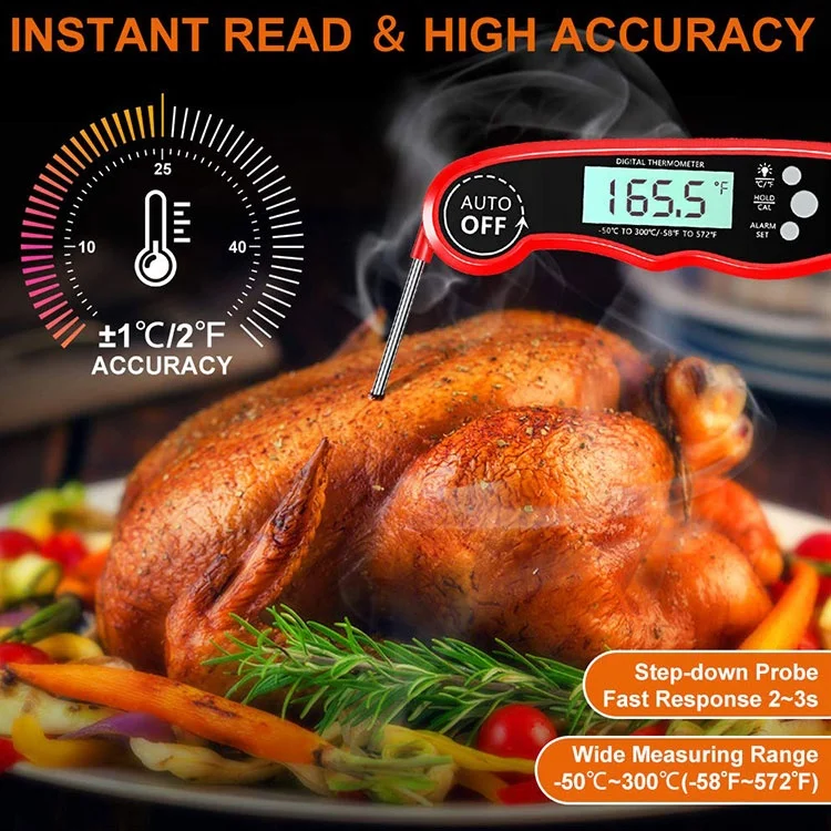 bbq thermometer with dual probe, long cable grill thermometer foldable kitchen cooking thermometer