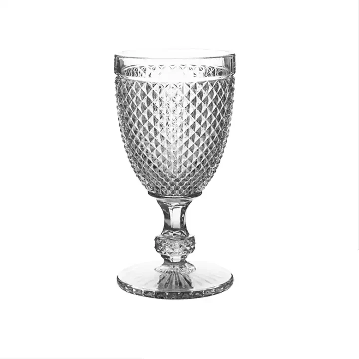 Wholesale Vintage Wine Goblet Glass Wave Point Design Glassware Glass Color Wine Glasses