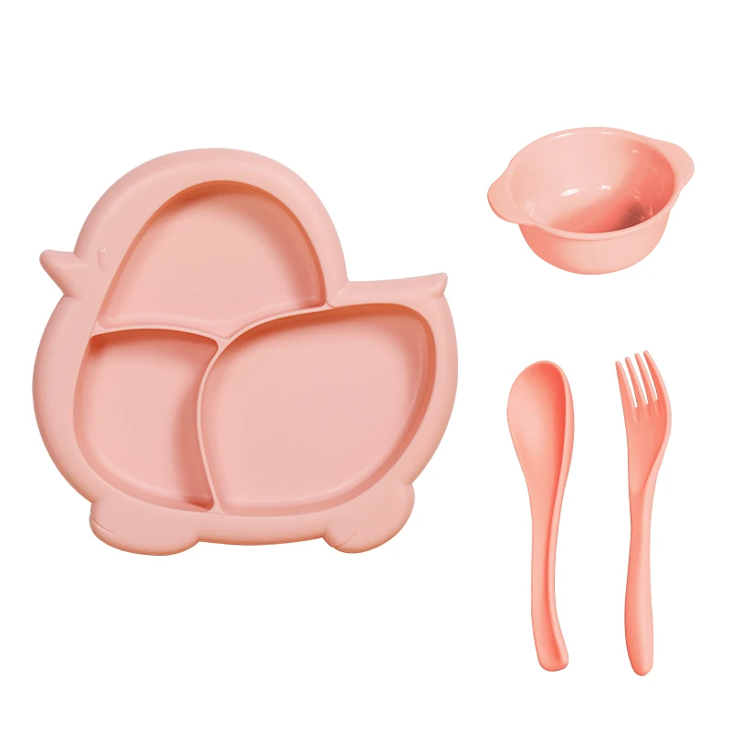 Cute Baby Plastic Cutlery Dinner Set Plate Bowl Spoon Fork Reusable Tableware For Children Dinnerware Set Luxury