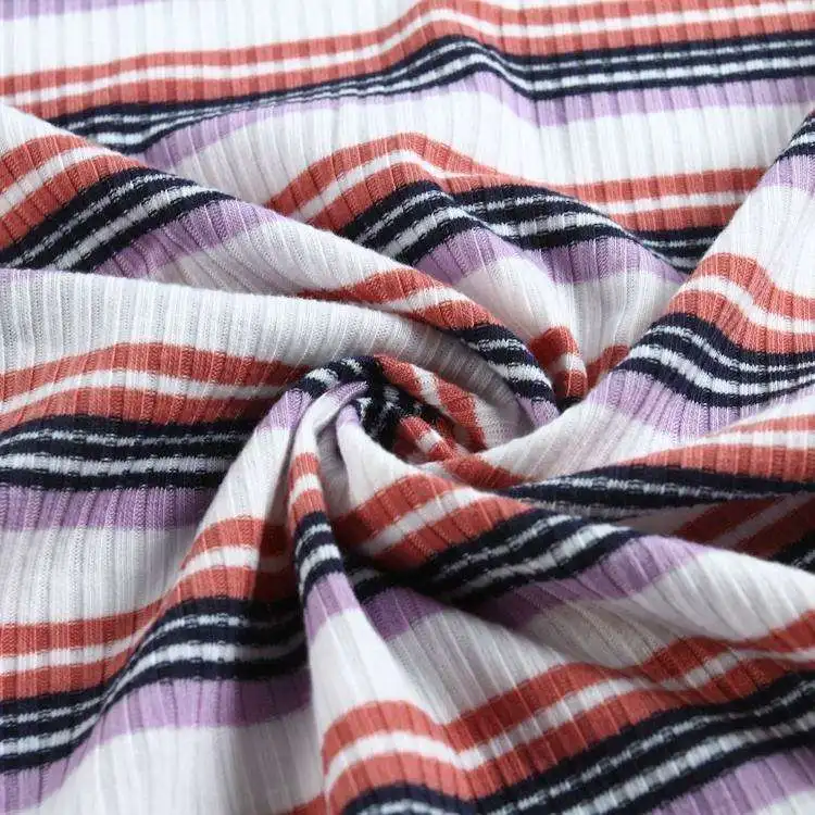 High quality super soft touch polyester spandex ribbed colour striped rib knitted fabric
