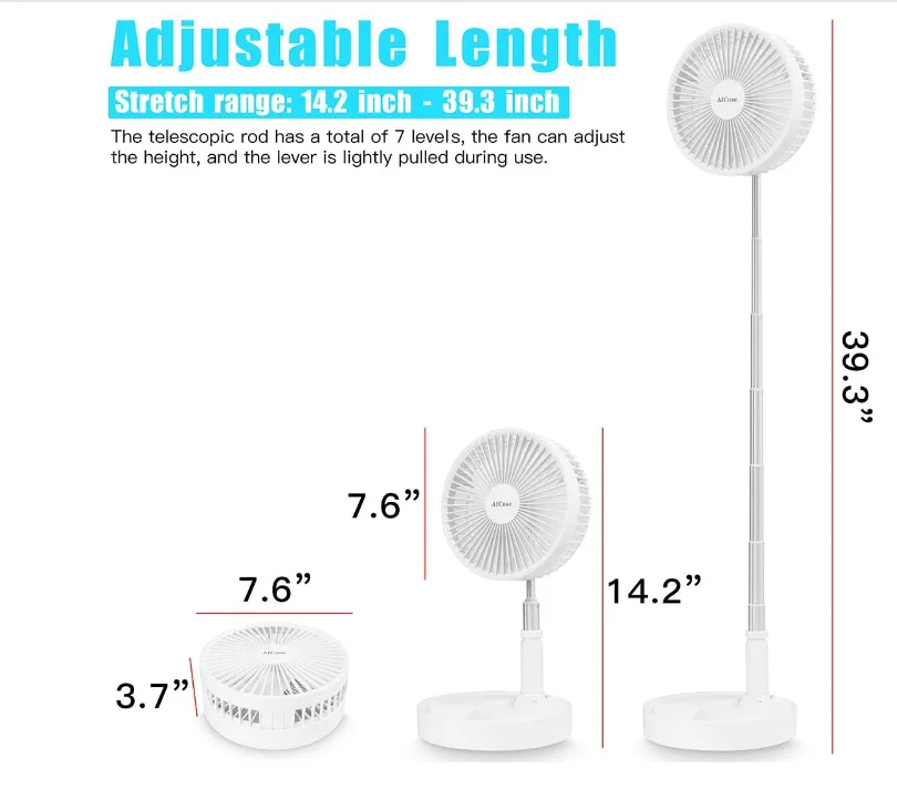 4 Speeds Adjustable Folding Stand Fan Usb Chargeable Table Floor Fan Built-in 7200mAh Battery