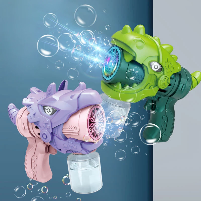 Hot Selling Dinosaurs Cartoon Kids Light-Up Rocket Launcher Bubble Gun Unisex Handheld Water Soap Bubble Maker Made of Plastic