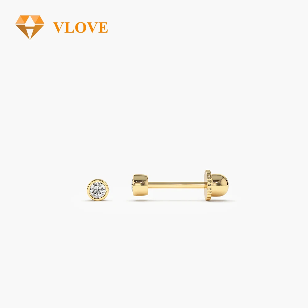 VLOVE Sumptuous Jewelry Chandelier Earrings 14k Bezel Setting Diamond Stud Piercing