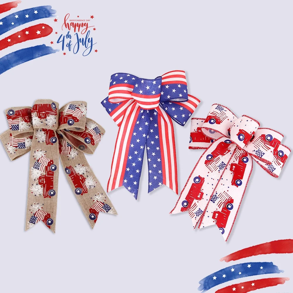 Nx Wholesale Hair Accessories Custom Design Hair Bow with Ribbon for USA Independence Day