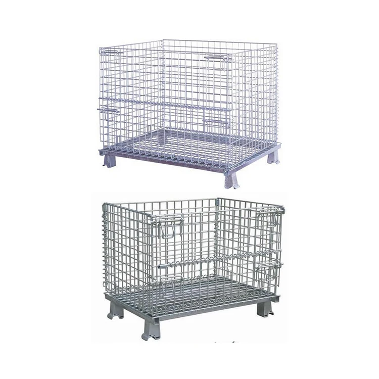 Large Folding Galvanized Welded Stackable Wire Mesh Containers Industrial Warehouses