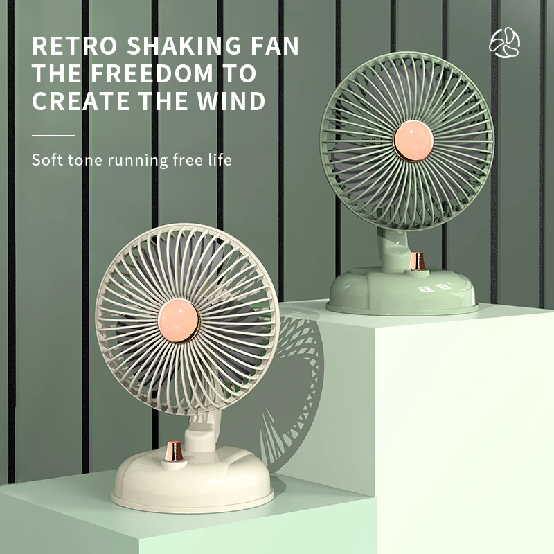 2024 New Custom Retro Desktop Automatic Rotating Rocker Head Stepless Speed Change Large Wind air Circulation Fan