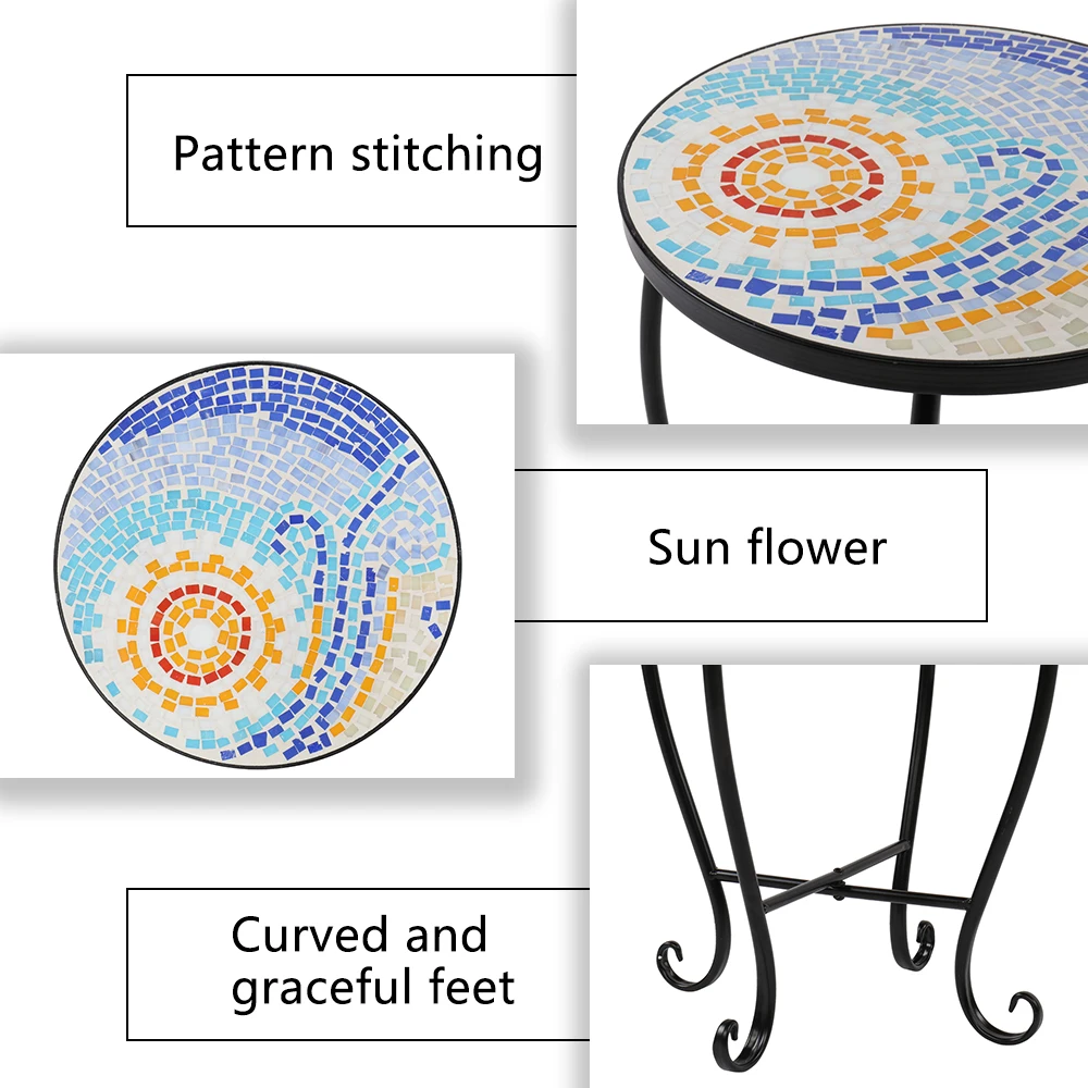 Free Shipping Round Stained Glass Sun Surface Mosaic Flower Plant Stand Outdoor Garden Patio Furniture