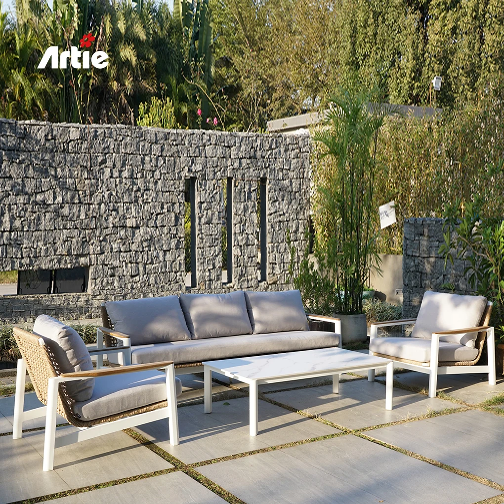 Artie Morden Hotel Terrace Furniture Leisure Rattan Sofa Luxury 3 Seater Aluminum Outdoor Furniture Patio Sofa