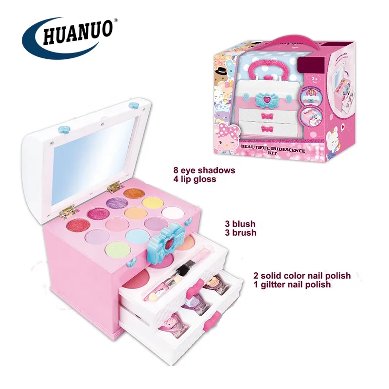 Kids cosmetics products toy set pink beauty case nail polish makeup kits for girls