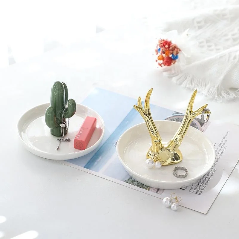 Домашний декор в форме кактуса поднос держатель для ювелирных изделий керамическое кольцо-держатель