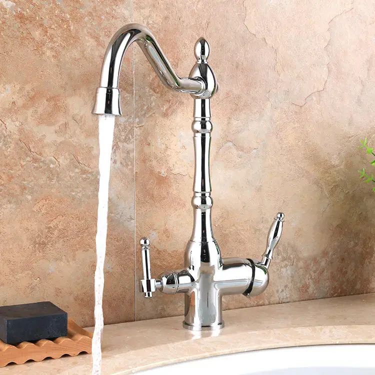 2 Handle High quality 3 way double handle black painted hot and cold water filter kitchen sink faucet tap