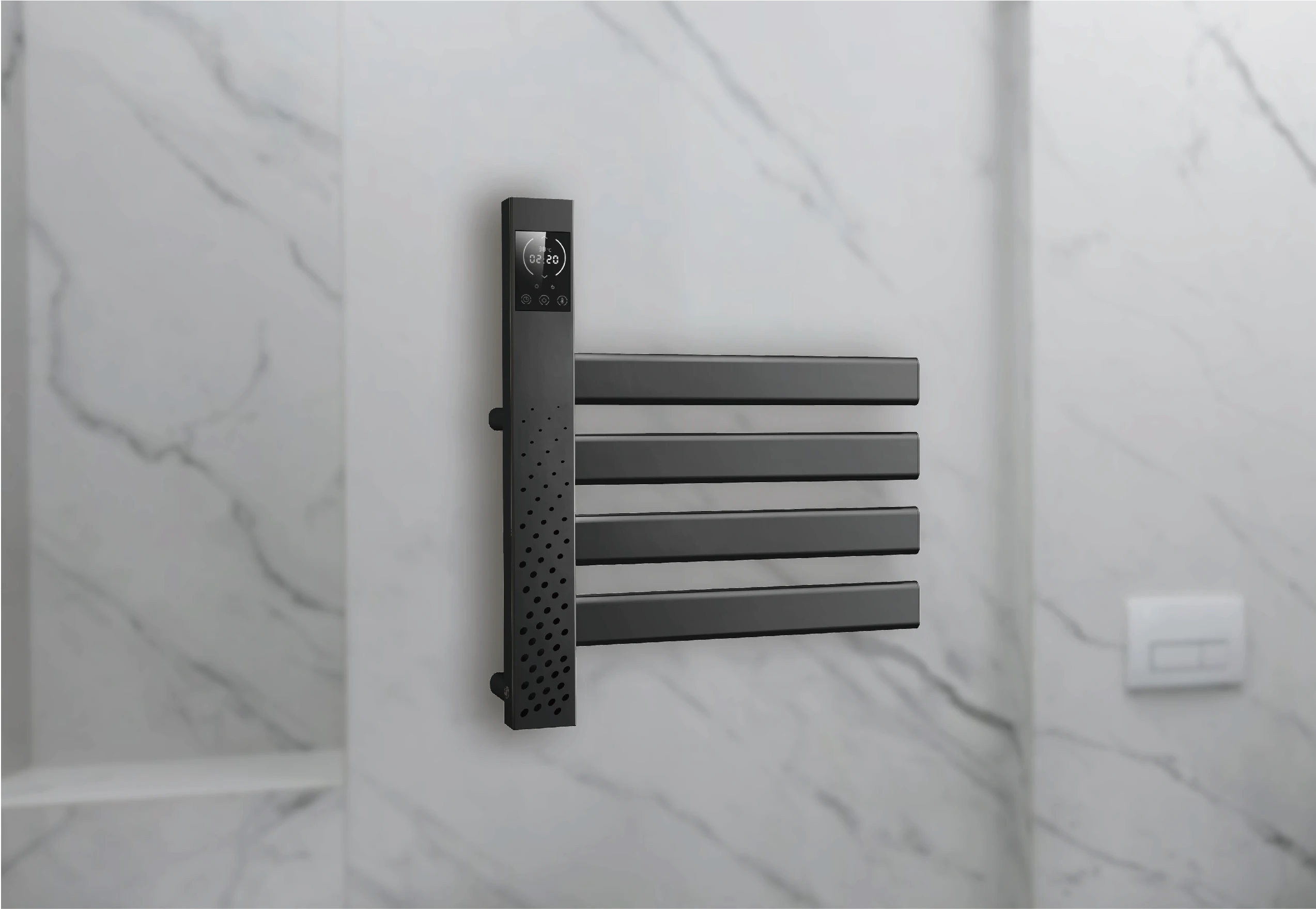 Black Towel Warmer Fashion Style Electric 4 Bar Wall Mounting Carbon Fiber Heated Towel Rail Black