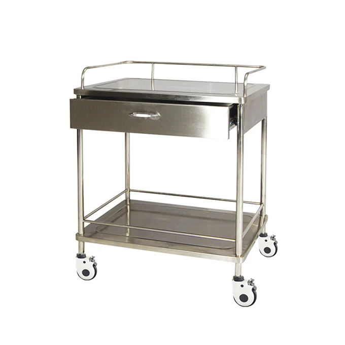 Stainless steel hospital emergency trolley medical trolley with drawer