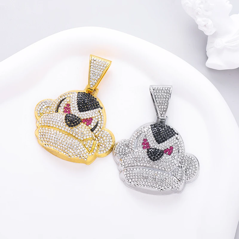 Men Fashion Jewelry Cuban Chain Hip Hop Style Angry Monkey Design Pendant Gold Silver Plated Rhinestone Pendant for Necklace