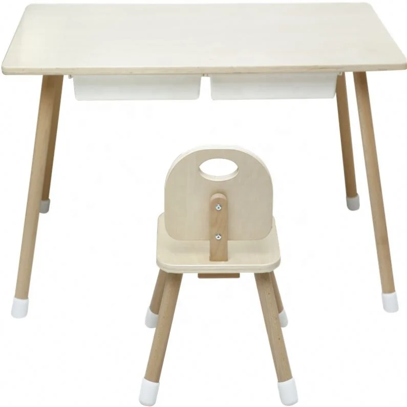  New Arrival Preschool Study Kids Seating Chair White Wooden Children Table With Storage