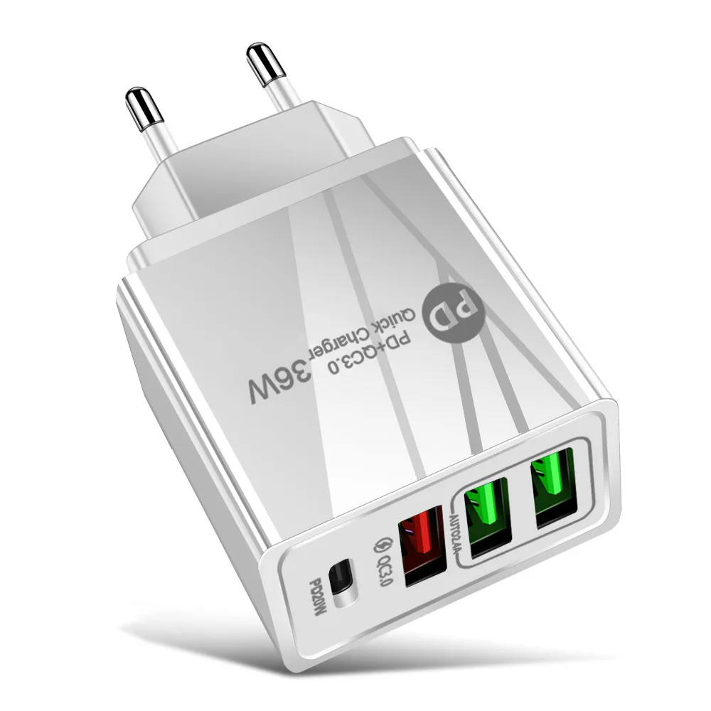 Hot Sales UK US EU Plug 36W QC3.0 Usb C Charger 4 Port Wall Portable Charger For Iphone 13 Charger
