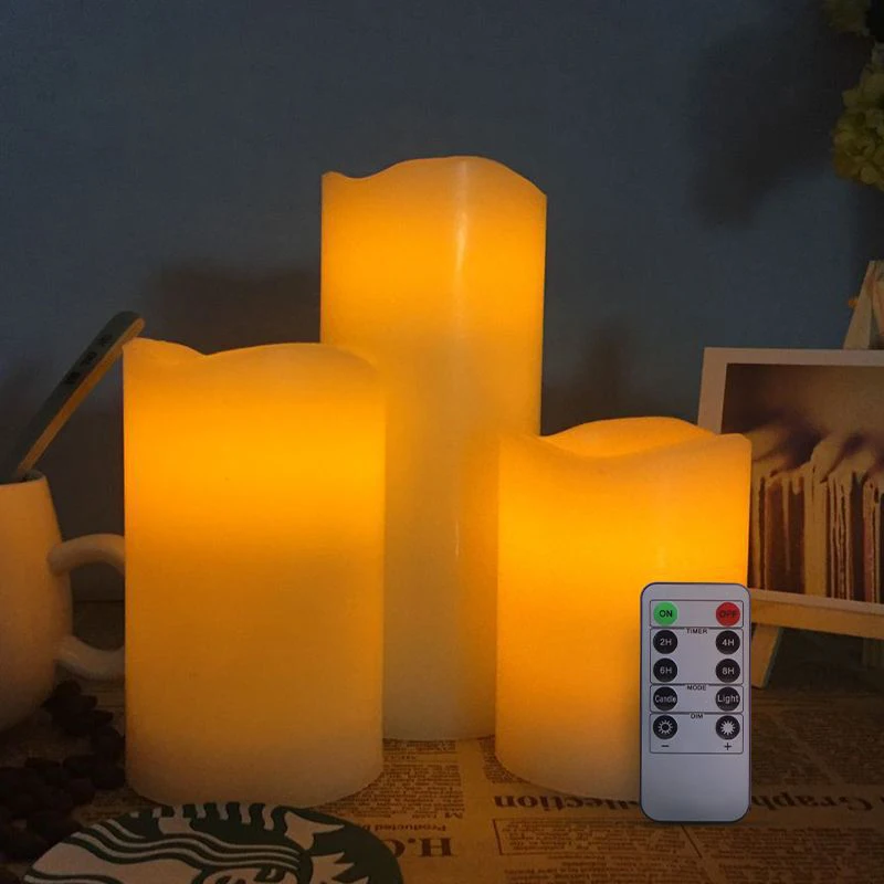 3 PCS/set Wholesale Remote Control Flameless Candle Paraffin Wax Pillar Candle Ideal for Decoration