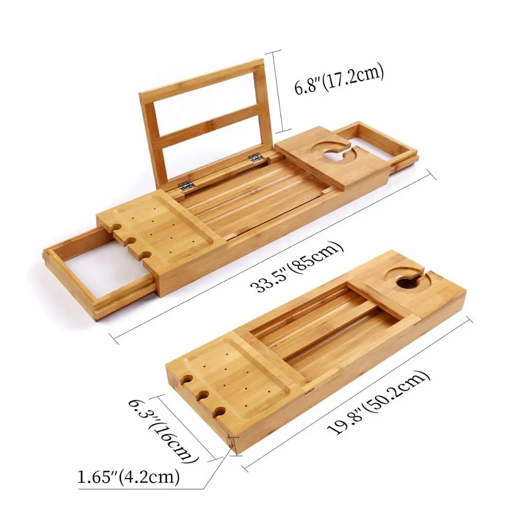 Premium 100% Natural Expandable Bamboo Bathtub Caddy Bath Tub Tray Bridge