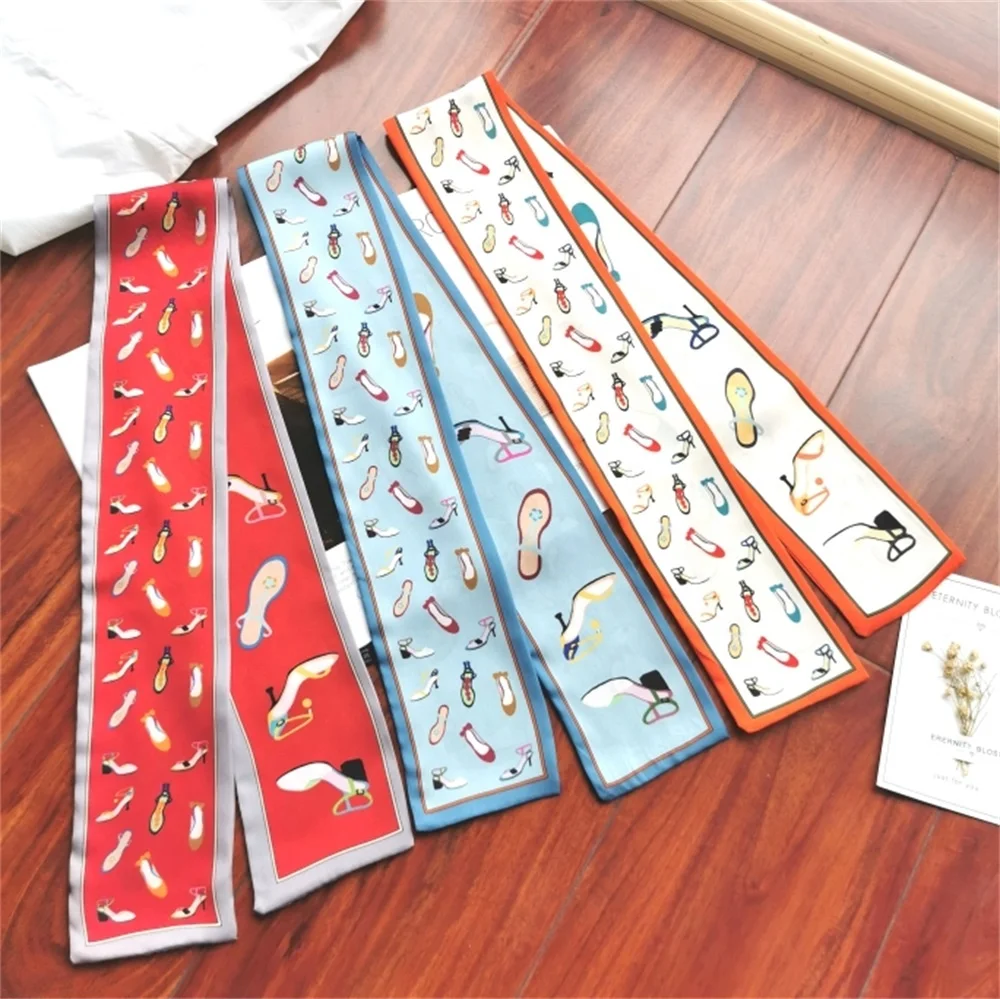 Shaoxing Bandanas Fashion Hot Selling Printed Polyester Satin Hair Edge Scarf Fabric Ribbon Designer Head Silk Scarf