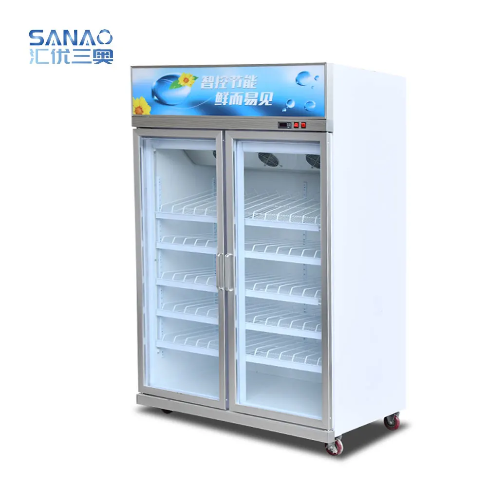 Вертикальный холодильник для супермаркетов с воздушным охлаждением стеклянная дверь морозильная камера напитков