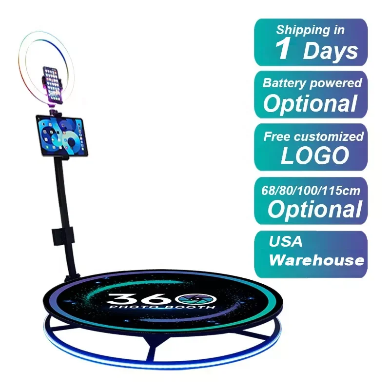 80cm 360 spin portable photo booth light machine ipad selfie video Free accessories automatic rotate 360 photo booth camera
