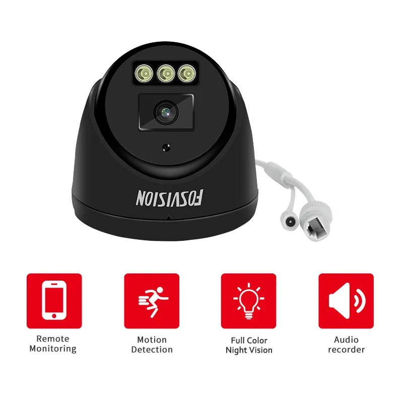 Fosvision 4K 8MP Ip Poe Camera indoor Full Color Night Vision Surveillance Cctv Dome Camera 265 for NVR system with Audio