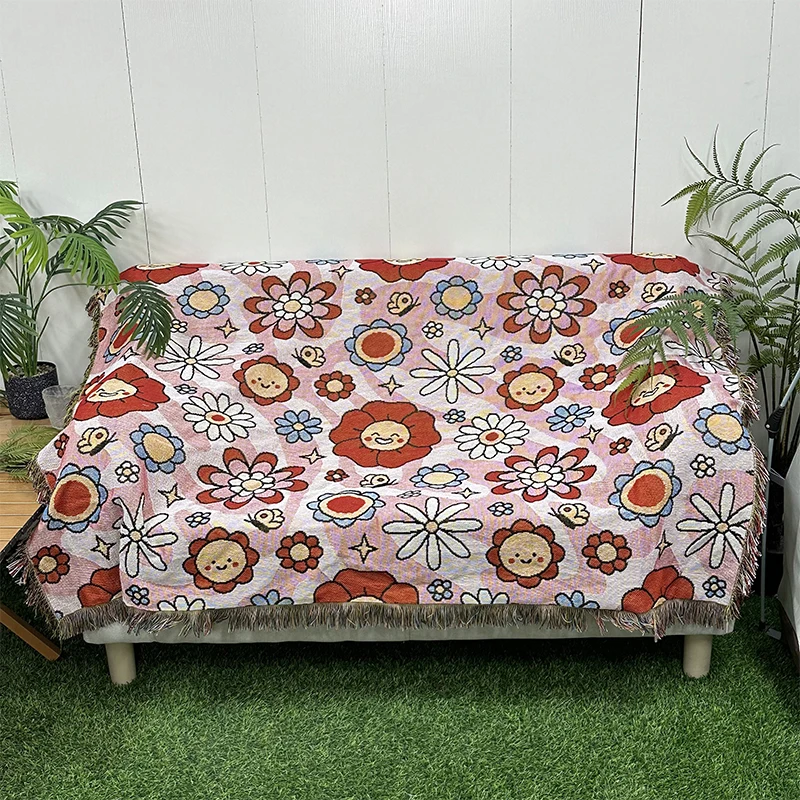 Розовый Подсолнух Тканый гобелен одеяло на Заказ Жаккардовый гобелен одеяло богемный