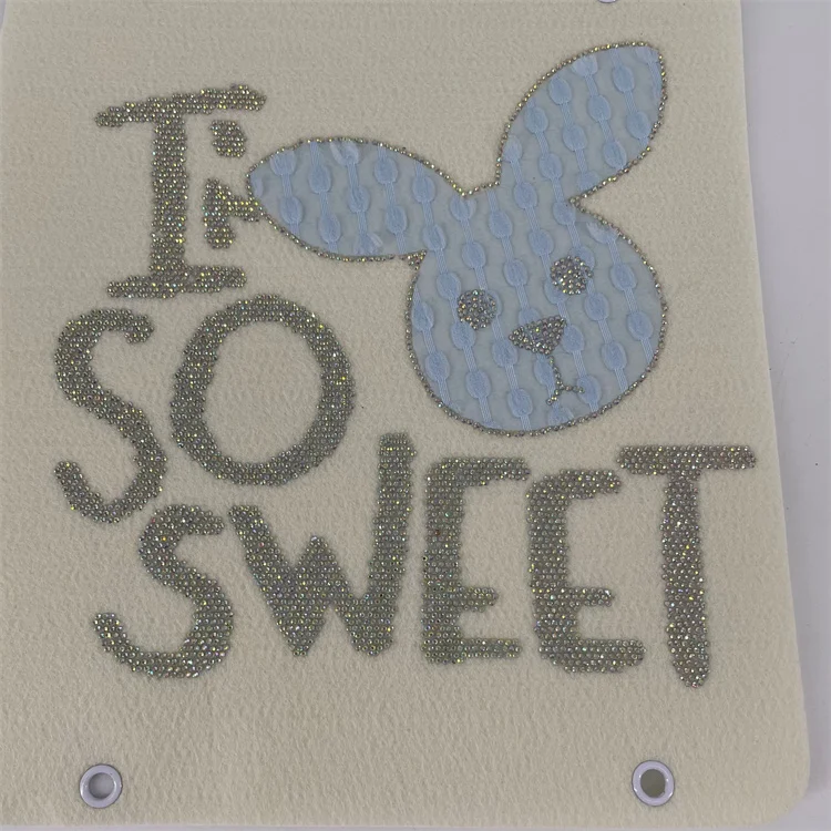 Hot sale Internet celebrity 24*22cm high quality cool rabbit head rhinestone logo transfer