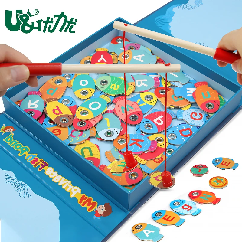 Magnetic Fishing Game Toy for Kids Catching Fish Letters Preschool Games Fishing Toys with Magnet Poles