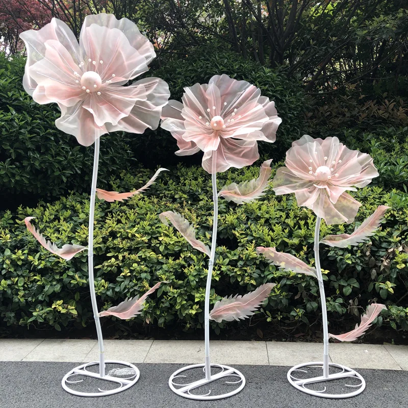 Factory-Customized New Wedding Props T-Stage Road Decorative Lights Background Screen Welcome Area Luminous Gauze Flowers