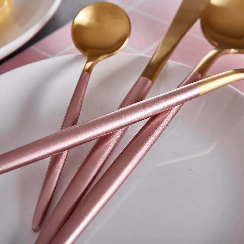 Luxury pink Gold Wedding Spoon Fork Set Couverts or Rose Metal Cubiertos Cutlery Stainless Steel 1810 Silverware Flatware