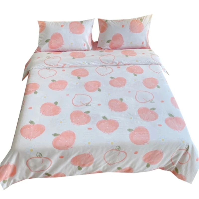 kawaii sweet peach Bedding Set Cute Pink Cotton Sheets Double Bed Full Large King Bed Fitted Flat Bedcover with Pillowcase