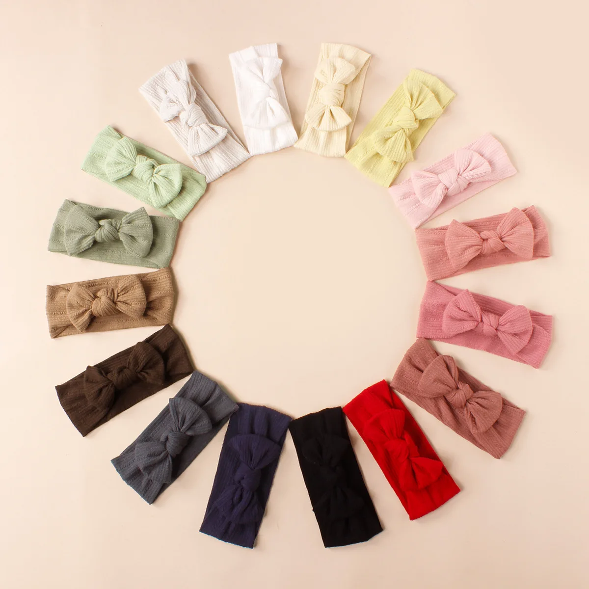 6.5 Inches Popular Comfortable Little Ribbed Vintage Knot Bow Baby Headband Stretchy To Fit Baby Head
