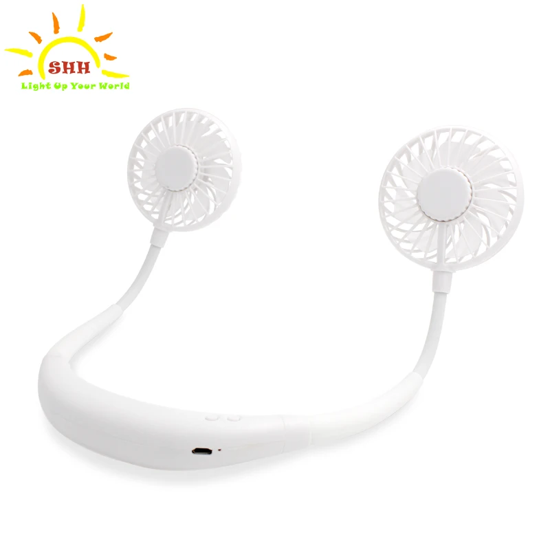Wearable Sports USB Neck Hanging Fan With Rechargeable Battery Hands-Free Mini Fan Earphone Design