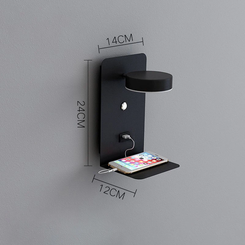 Bedroom bedside reading wall lamp black and white with USB charging hotel villa LED wall lamp