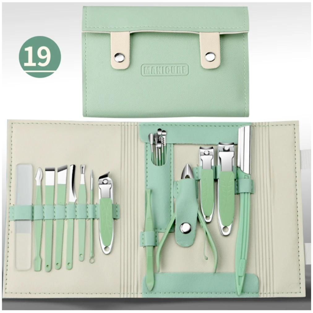Manicure Pedicure Set Factory Wholesale Stainless Steel Nail Grooming Kit Nail Care Tools 19pcs Anti Splash Nail Clippers Set