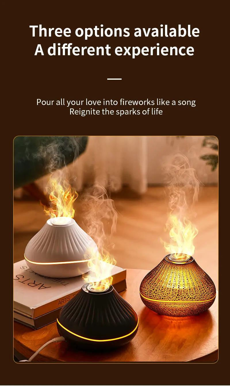 Home 160ml Water-soluble Aroma Oil Mute Aromatherapy machine diffuser volcanic ultrasonic flame aroma diffuser with night light