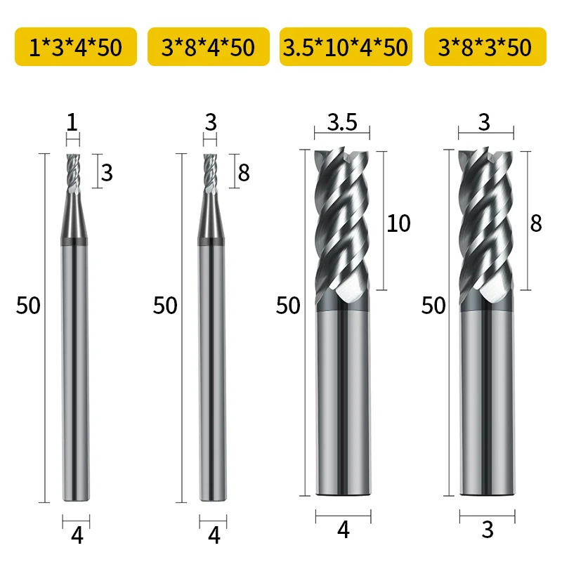 HRC65 Solid Carbide black Coating 4 Flutes End Mill cnc machining set 4 Flute cnc router bits For Mold And Steel