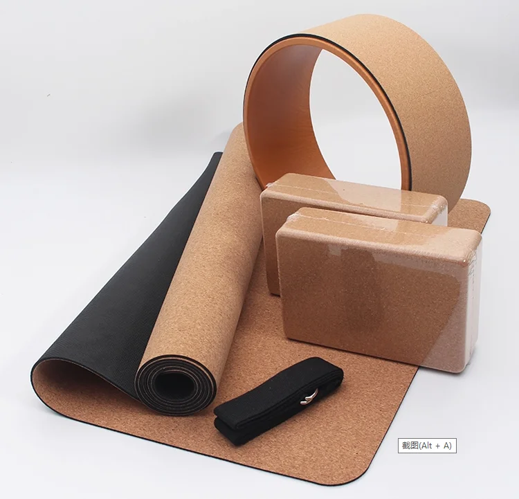 Free Sample Custom 100% Eco Friendly Cork Yoga Mat Set Natural Rubber With Yoga Block And Foam Roller Massage Ball