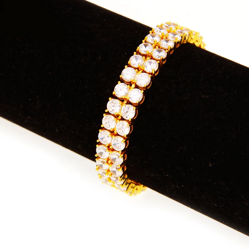 wholesale hip hop cz diamond iced out 2 rows tennis bracelet