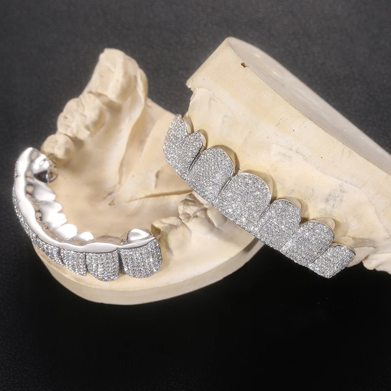 Custom Made Hip Hop Iced Out Solid Chunky Gold Bust Down Silver fine Jewelry Deep Cut VVS Moissanite Diamonds Teeth Mouth Grillz