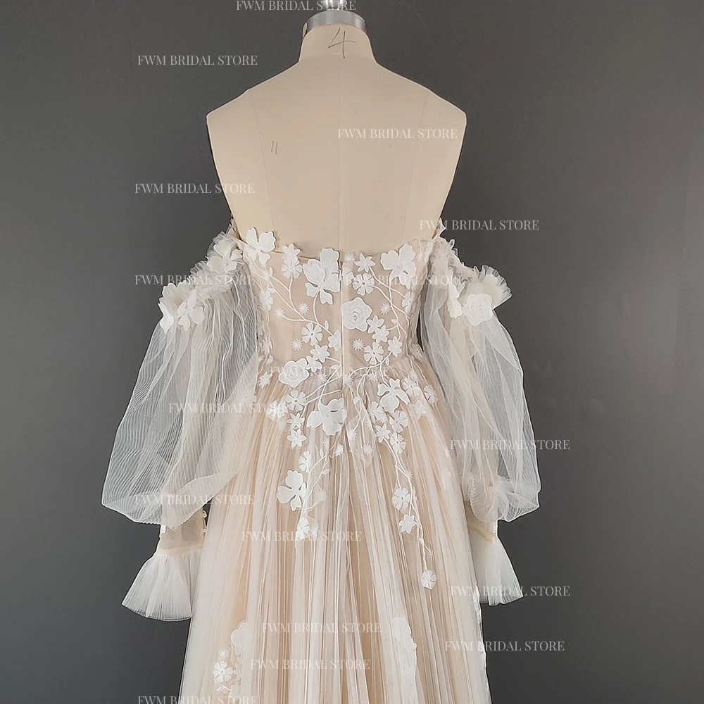 2220 # Boho пышные рукава аппликация кружева без бретелек свадебное платье большого размера женское свадебное платье обручальное вечернее платье