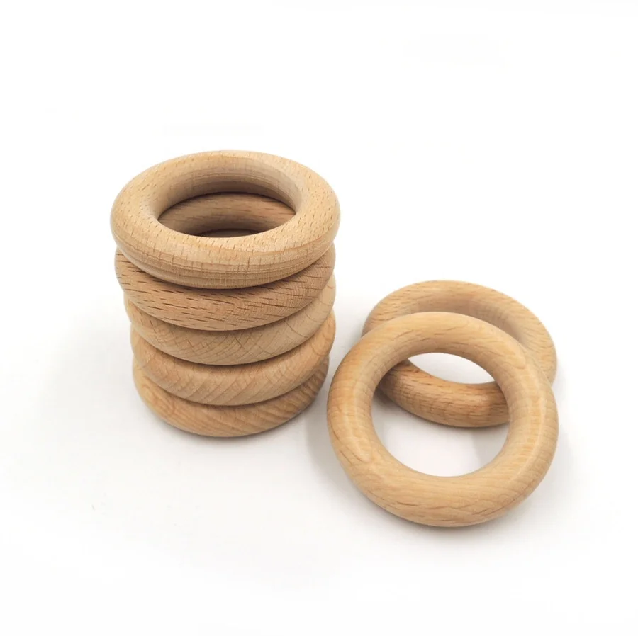 Natural Beech Wood Rings Without Paint Smooth Unfinished Circles for Craft DIY Baby Teething Ring Pendant Connectors Jewelry