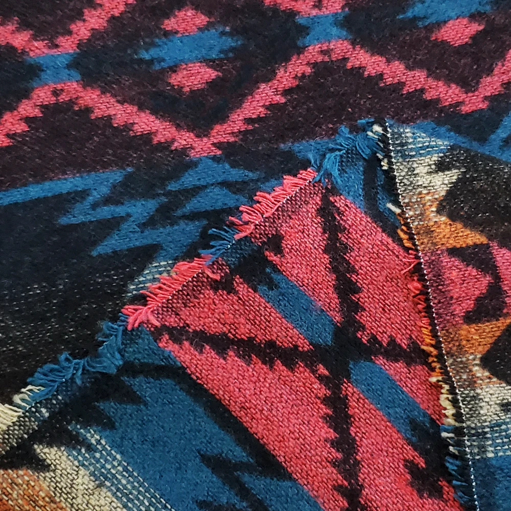 Factory Direct 2022 Wool Fabric Amazon Bohemian Geometric Aztec Design Navajo Pattern Wool Polyester Fabric for Coat Shawl