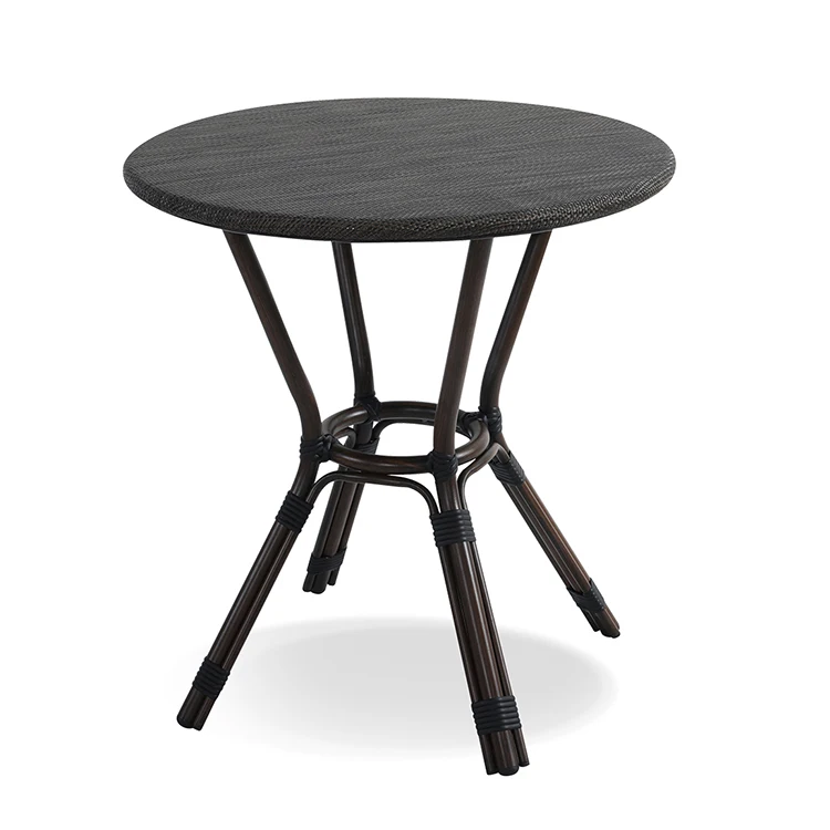 Rustproof Small Outdoor round Side Table All-Weather Fabric Woven Coffee Table with Tempered Glass Kitchen Coffee Shop