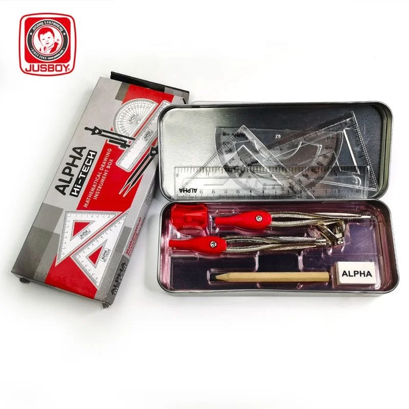 Металлическая жестяная коробка высокого качества набор для математики точилка карандашей и геометрии канцелярские принадлежности