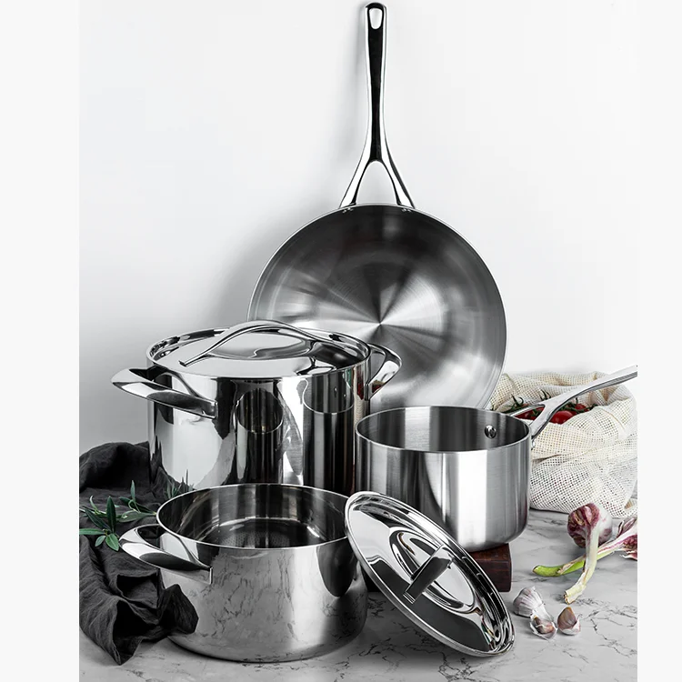 Top Quality 3ply Stainless Steel  Honeycomb Casserole Saucepan Cookware Sets Non Stick Cooking Pot Set