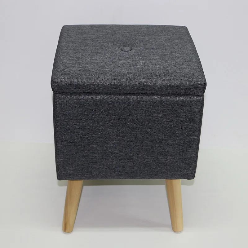 Reatai Modern Hot Sale Dark Grey Wood Sofa Footstool with Wood Legs Gray Fabric Storage Space Table Ottoman Stool